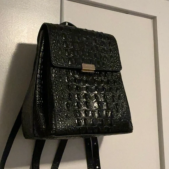 Brahmin Marvin Melbournee Black Crocodile-Embossed Backpack - Picture 3 of 12
